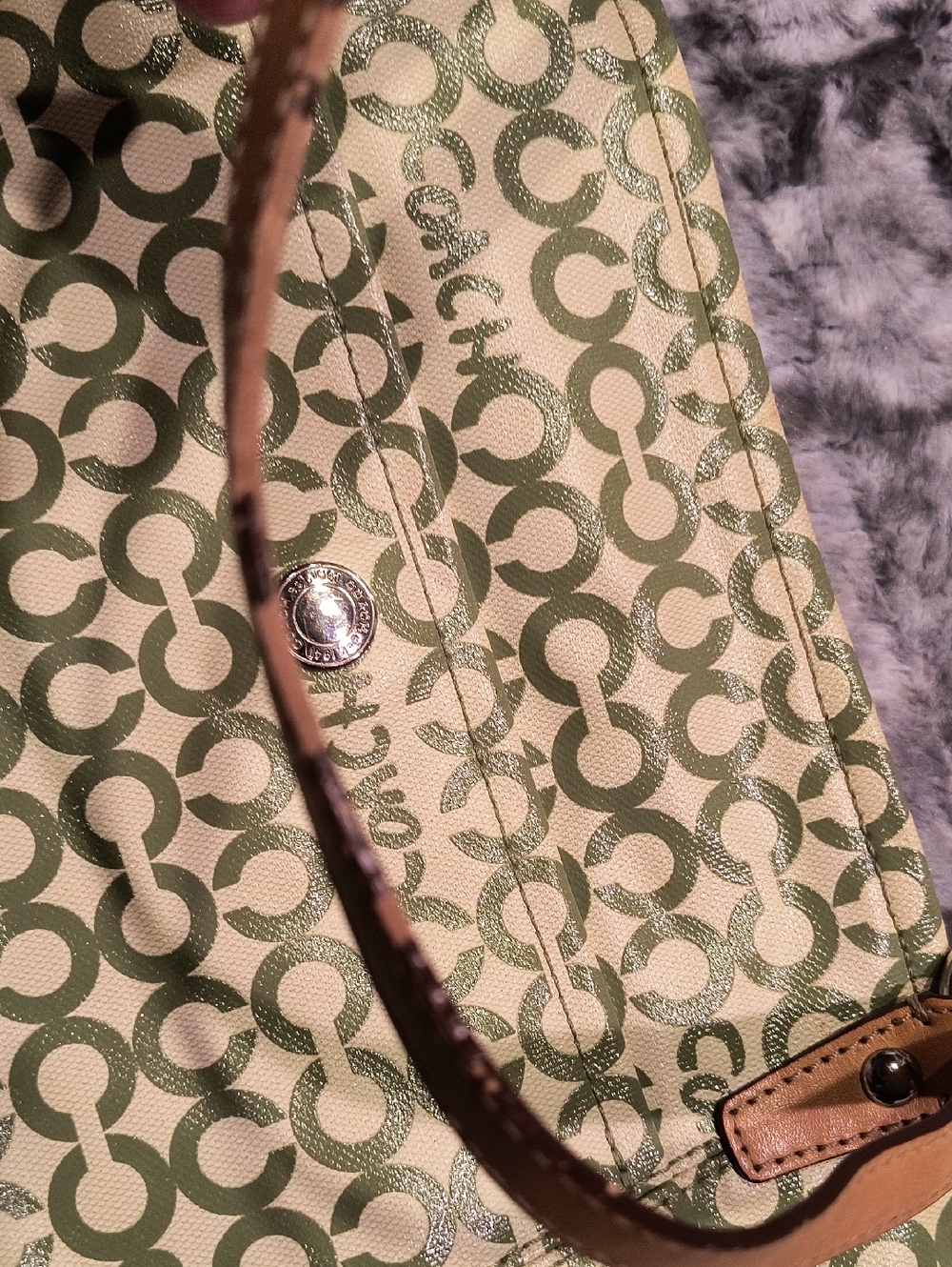 Coach Green Signature Logo Bag with Leather Trim Women's - Picture 12 of 12
